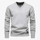 Men's Knit Sweater with V-Neck and Ribbed Cuffs