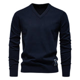Men's Knit Sweater with V-Neck and Ribbed Cuffs