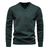 Men's Knit Sweater with V-Neck and Ribbed Cuffs