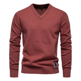 Men's Knit Sweater with V-Neck and Ribbed Cuffs