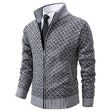 Men's Knit Zip-Up Sweater with Stand Collar and Pockets