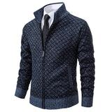Men's Knit Zip-Up Sweater with Stand Collar and Pockets