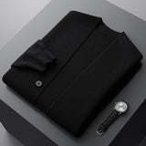 Men's Merino Blend Cardigan with Sleeve Stripes and Patch Pockets