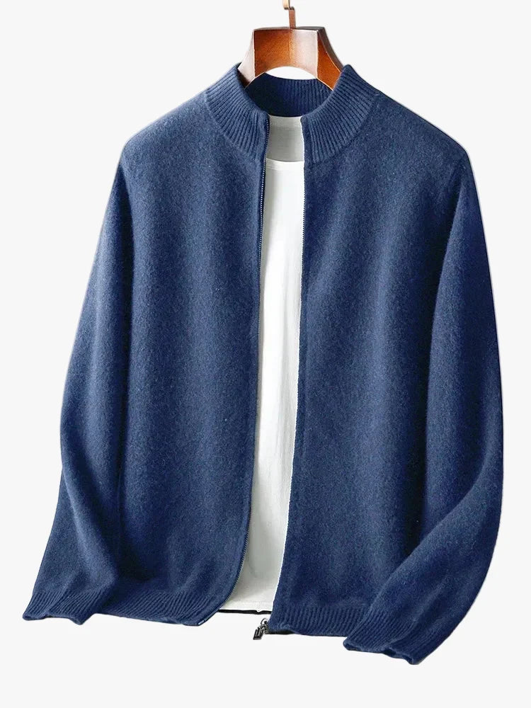 Men's Merino Cardigan with Full Zip and Mock Neck