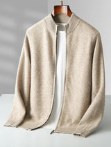 Men's Merino Cardigan with Full Zip and Mock Neck
