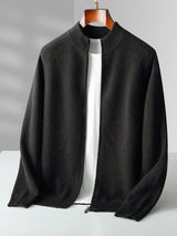 Men's Merino Cardigan with Full Zip and Mock Neck