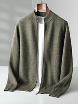 Men's Merino Cardigan with Full Zip and Mock Neck