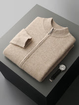 Men's Merino Cardigan with Full Zip and Mock Neck