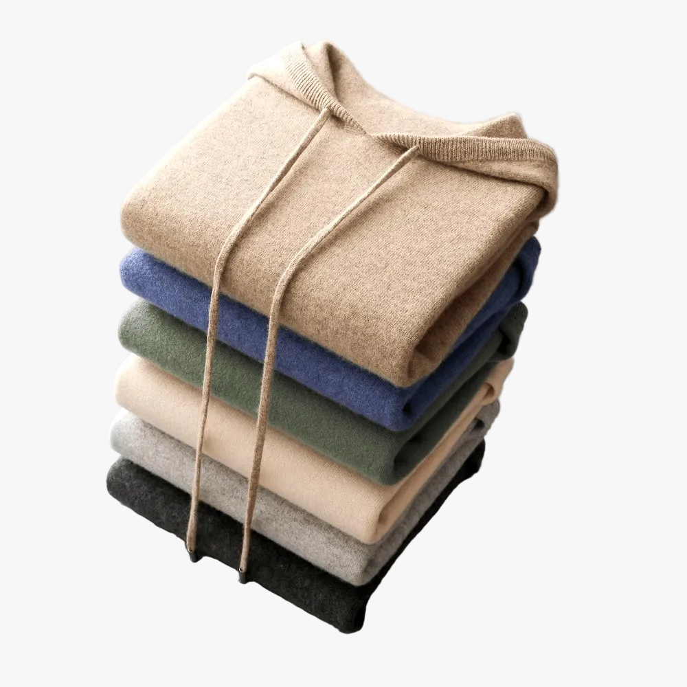 Men's Merino Knit Hoodie with Drawstrings and Ribbed Trim