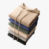 Men's Merino Knit Hoodie with Drawstrings and Ribbed Trim