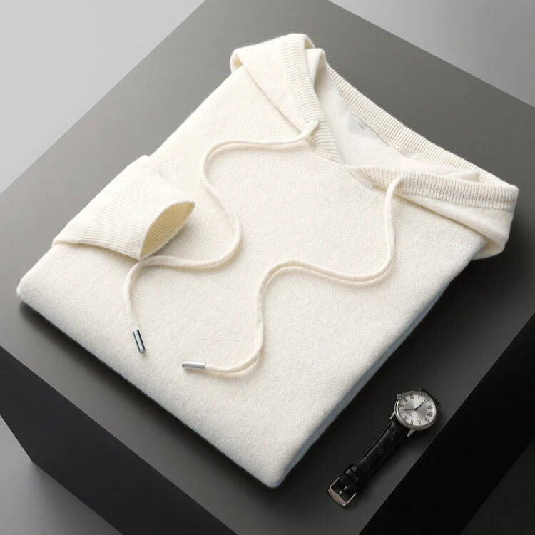 Men's Merino Knit Hoodie with Drawstrings and Ribbed Trim