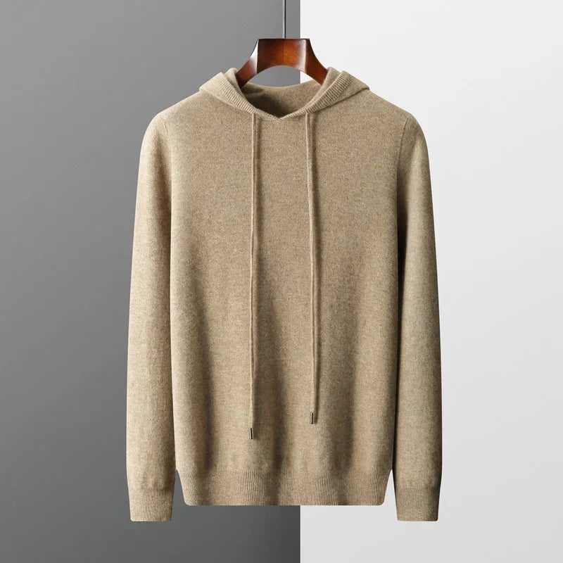 Men's Merino Knit Hoodie with Drawstrings and Ribbed Trim