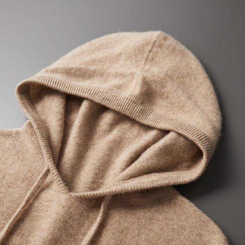 Men's Merino Knit Hoodie with Drawstrings and Ribbed Trim