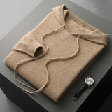 Men's Merino Knit Hoodie with Drawstrings and Ribbed Trim