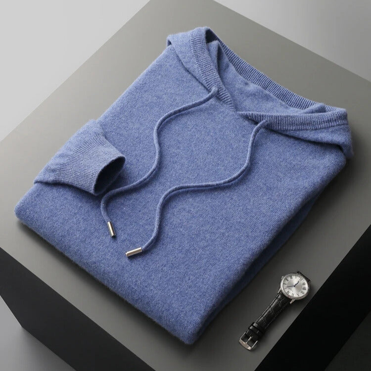 Men's Merino Knit Hoodie with Drawstrings and Ribbed Trim
