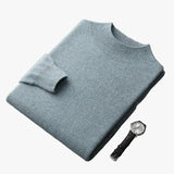 Men's Merino Sweater with Ribbed Mock Neck and Hem