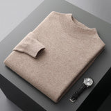 Men's Merino Sweater with Ribbed Mock Neck and Hem