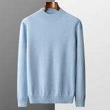 Men's Merino Sweater with Ribbed Mock Neck and Hem