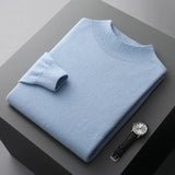 Men's Merino Sweater with Ribbed Mock Neck and Hem