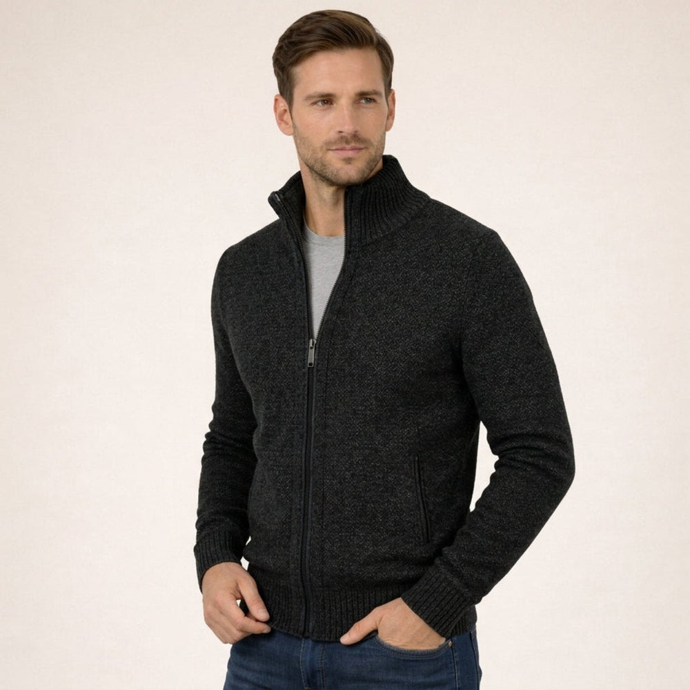 Caleb | Men's Merino Wool Full-Zip Mock Neck Sweater