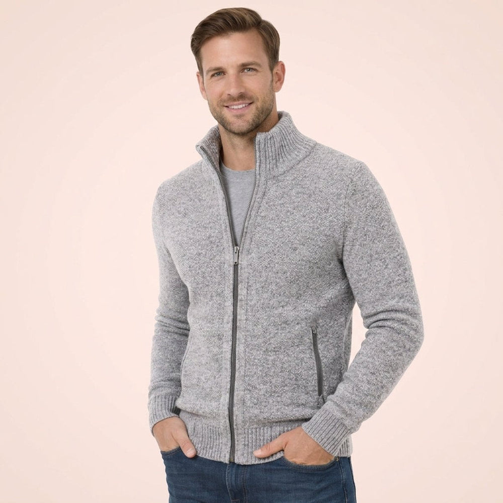Caleb | Men's Merino Wool Full-Zip Mock Neck Sweater