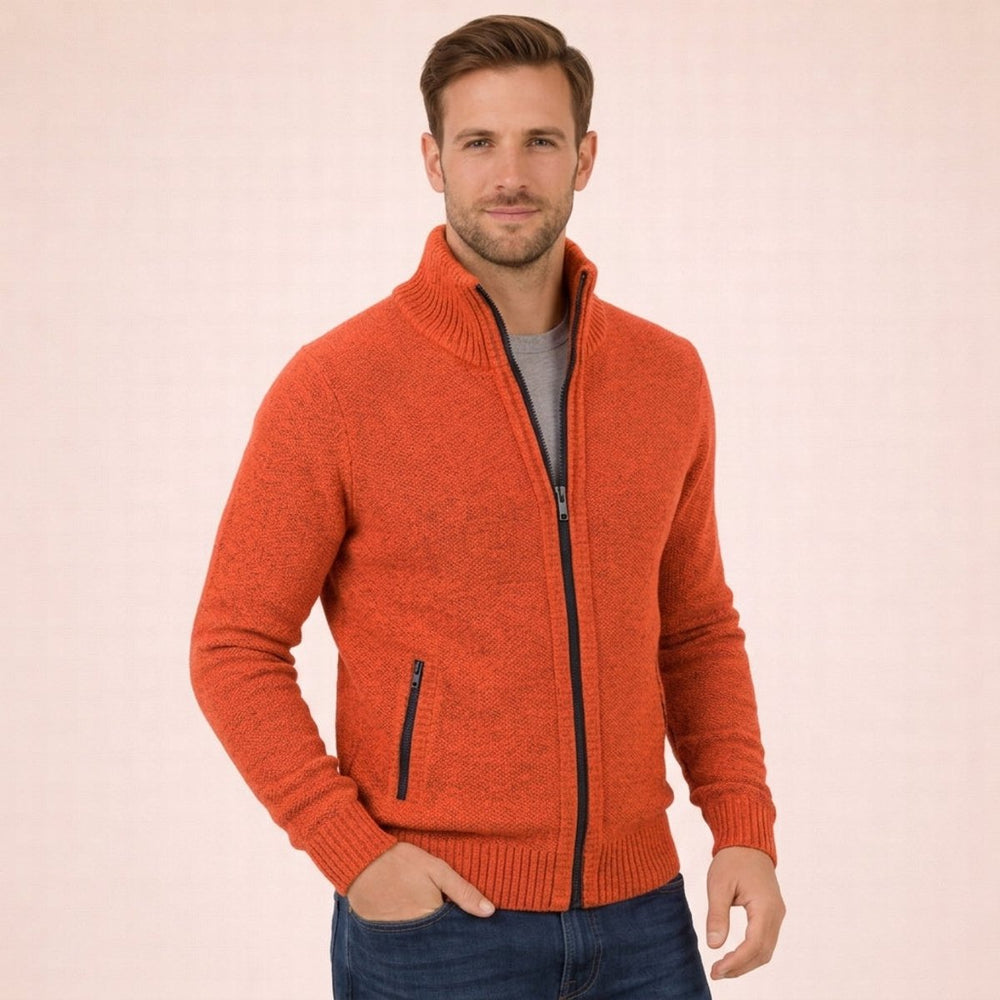Caleb | Men's Merino Wool Full-Zip Mock Neck Sweater