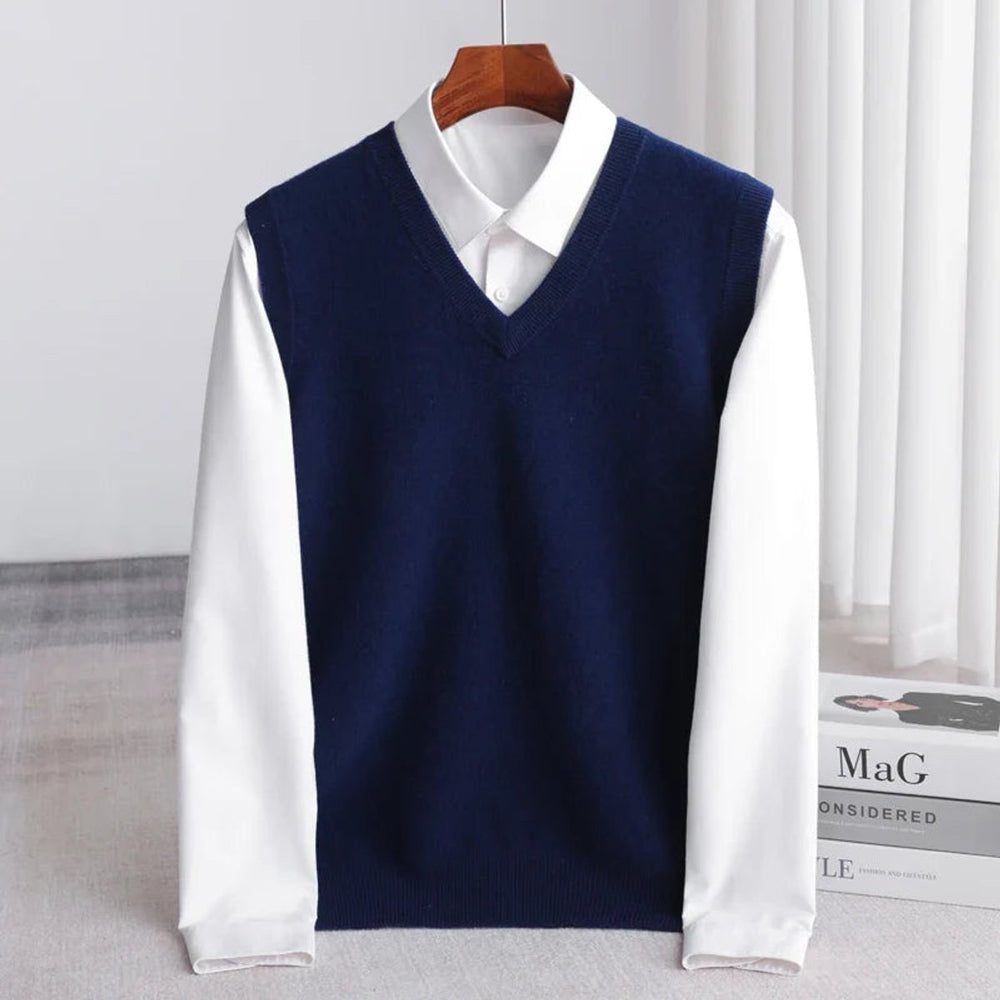Aiden | Men's Merino Wool V-Neck Sweater Vest Layering Knit