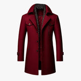 Men's Mid-Length Woven Coat with Double Collar and Button Front