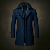 Men's Mid-Length Woven Coat with Double Collar and Button Front