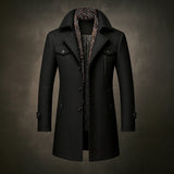 Men's Mid-Length Woven Coat with Double Collar and Button Front