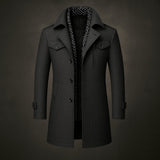 Men's Mid-Length Woven Coat with Double Collar and Button Front