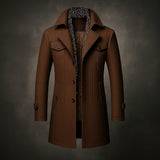 Men's Mid-Length Woven Coat with Double Collar and Button Front