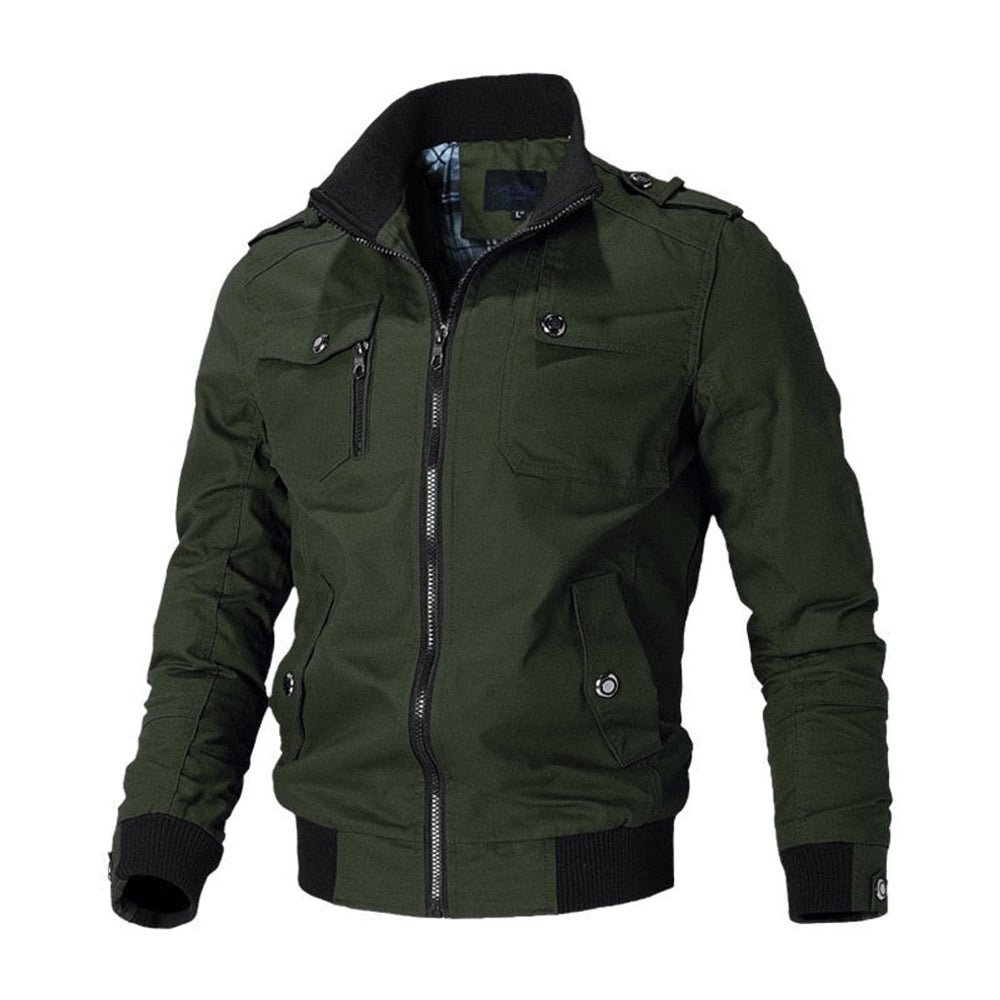 Elijah | Men's Military-Style Zip-Up Bomber Jacket Ribbed Cuff