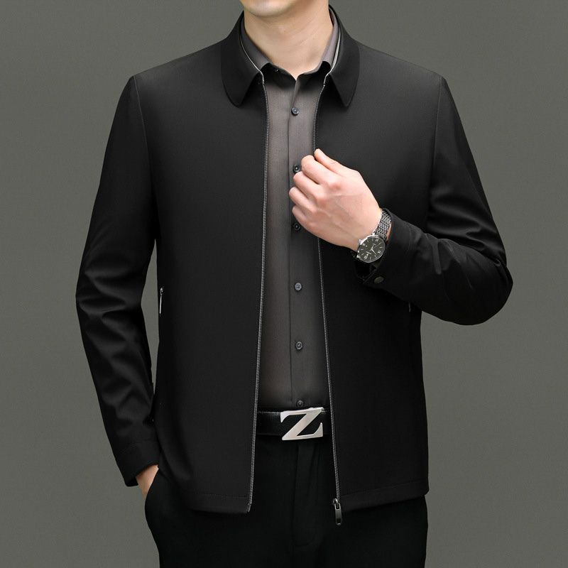Men's Minimal Jacket with Point Collar and Full Zip