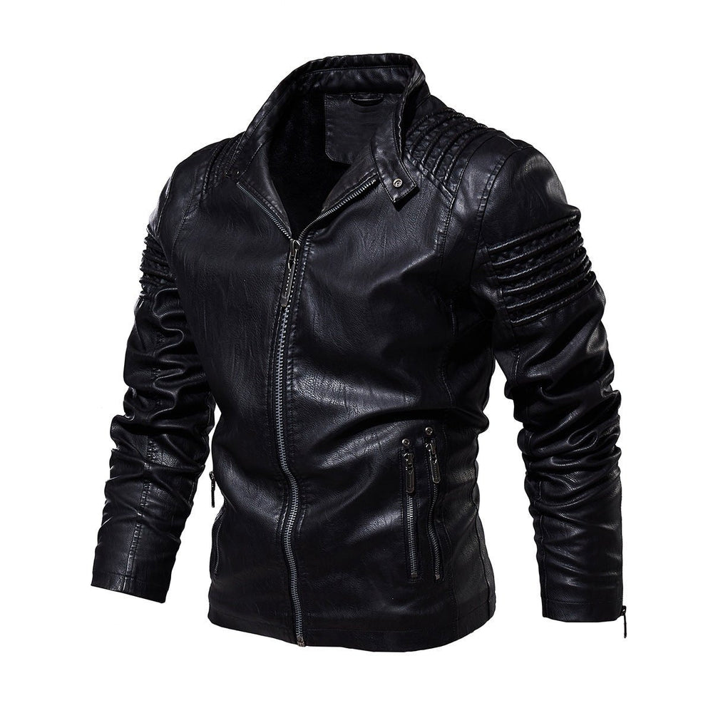Alexander | Men's Moto-Style Faux Leather Jacket Ribbed Shoulder