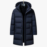 Men's Polyester-Blend Longline Parka with Hood and Quilted Panels