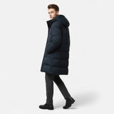 Men's Polyester-Blend Longline Parka with Hood and Quilted Panels