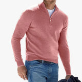 Men's Polyester Knit Sweater with Quarter Zip and Rib Hem