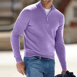 Men's Polyester Knit Sweater with Quarter Zip and Rib Hem