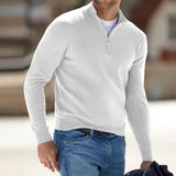 Men's Polyester Knit Sweater with Quarter Zip and Rib Hem