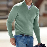 Men's Polyester Knit Sweater with Quarter Zip and Rib Hem