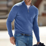 Men's Polyester Knit Sweater with Quarter Zip and Rib Hem