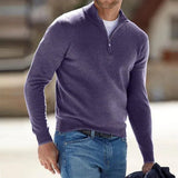 Men's Polyester Knit Sweater with Quarter Zip and Rib Hem