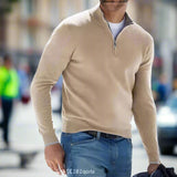 Men's Polyester Knit Sweater with Quarter Zip and Rib Hem