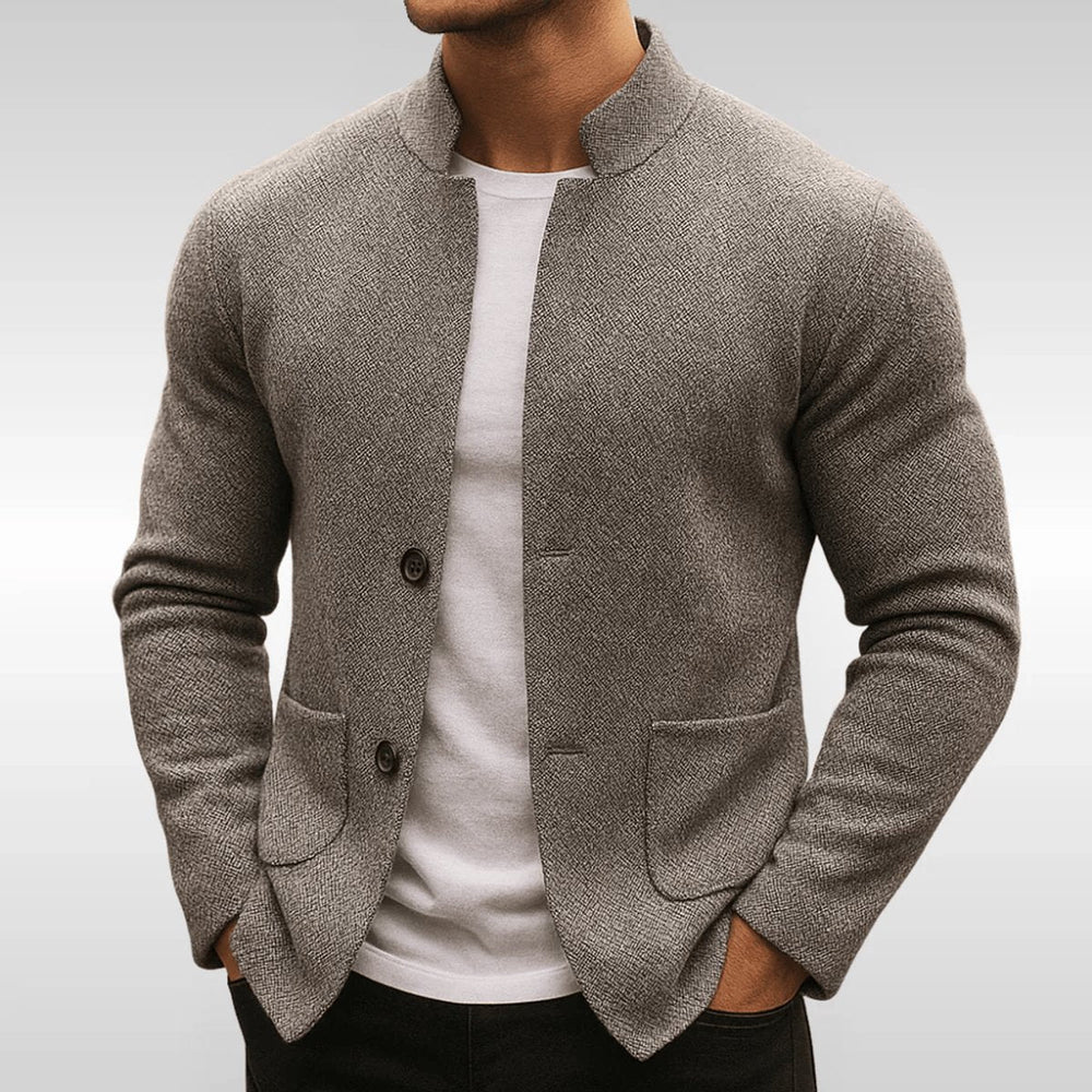 Owen | Men's Quilted Jacket Knit-Texture Mandarin-Collar Button-Front Blazer