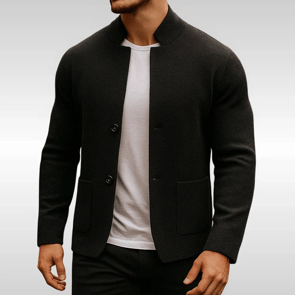 Owen | Men's Quilted Jacket Knit-Texture Mandarin-Collar Button-Front Blazer