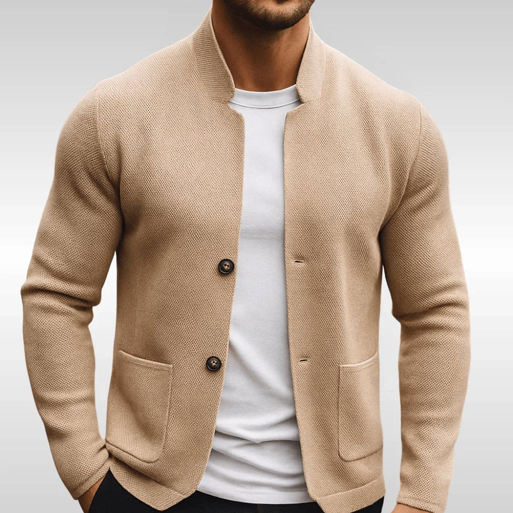 Owen | Men's Quilted Jacket Knit-Texture Mandarin-Collar Button-Front Blazer