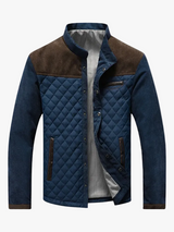 Men's Quilted Outerwear Jacket with Stand Collar and Snap Front