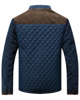 Men's Quilted Outerwear Jacket with Stand Collar and Snap Front