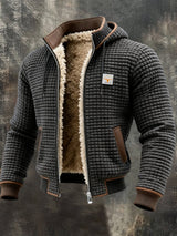 Men's Quilted Pile-Lined Winter Jacket with Hood and Zip Front